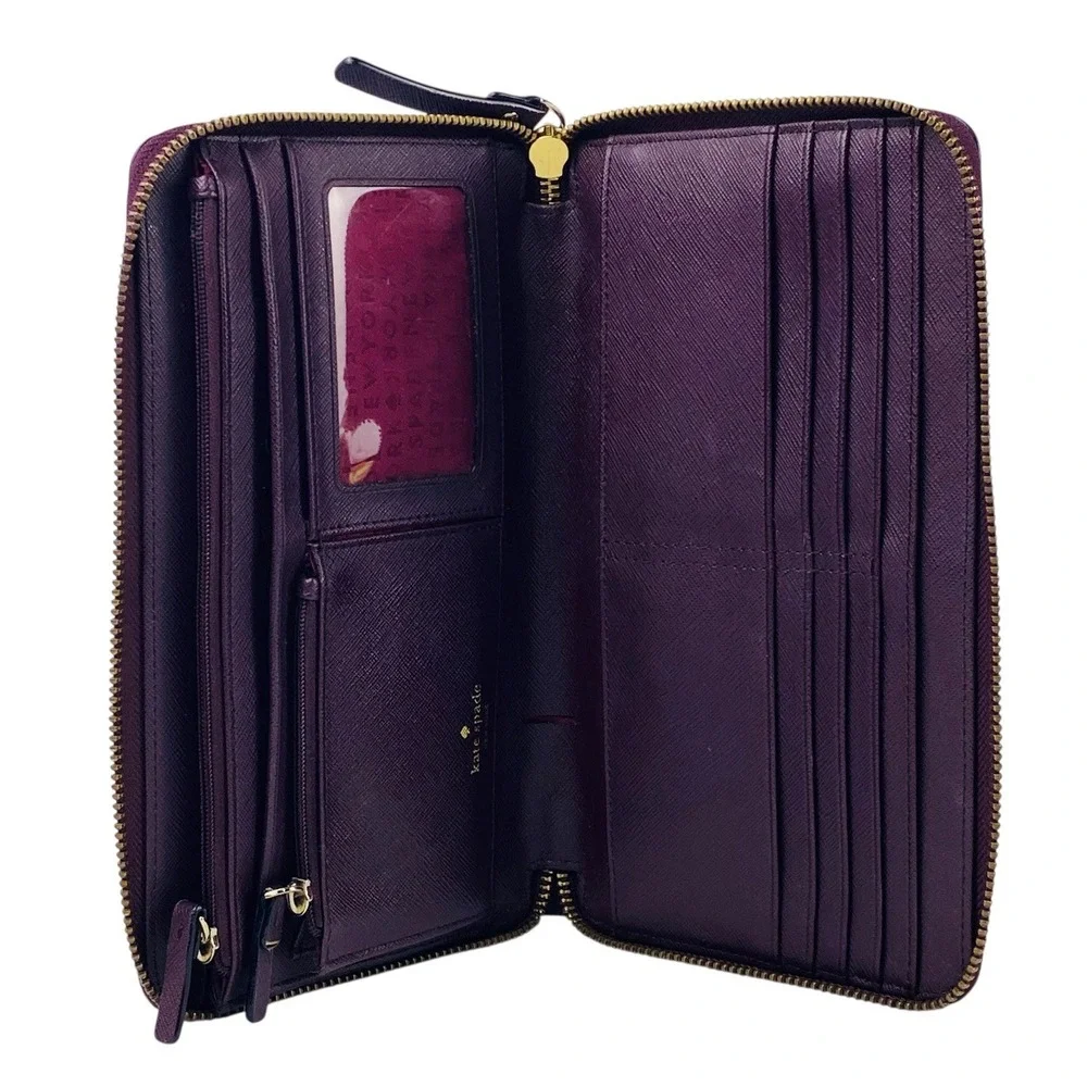 Kate Spade New York Laurel Way Talla Texture Deep Plum Leather Zip AroundWallet